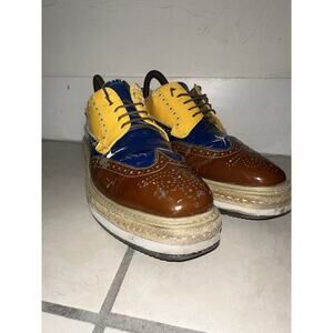 Prada Men's Shoes Brogue Us 9 Patent Leather Yellow Blue Wingtip Oxford  M169